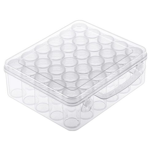 리빙망고 보석 십자수 보관 30칸 투명 원통 비즈통, 화이트, 1개
