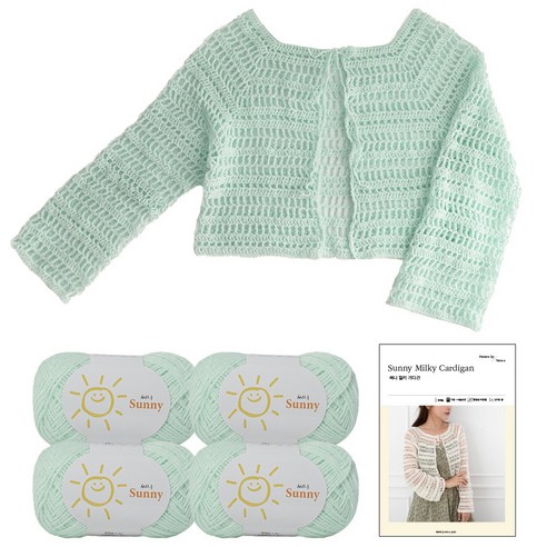 yarna 써니 밀키 가디건 뜨개실 45g x 4p + 인쇄도안 세트, 115 페일민트, 1세트