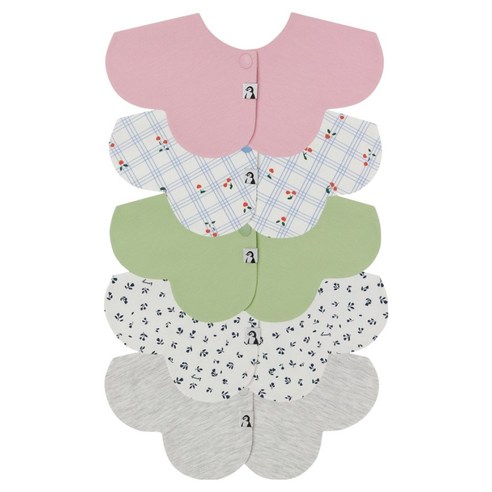 코니 유아용 턱받이 5종 세트, H(베이비핑크, 그리드체리, 그린애플, 모던플라워, 라이트멜란지), 1세트