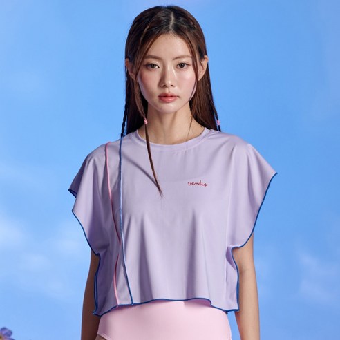 벤디스 여성용 스티치 크롭 반팔 래쉬가드 상의 C306