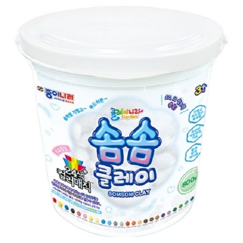 클레이나라 종이나라 솜솜클레이 800g + 컬러매직 4종 x 20g 세트, 흰색(솜솜클레이), 검정, 빨강, 노랑, 파랑(컬러매직), 1세트
