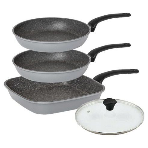 인터쿡 퀸센스 인터 후라이팬 3종 + 유리뚜껑 세트, 그레이, 1세트, 사각팬 27cm + 후라이팬 24cm 2p + 유리뚜껑 24cm