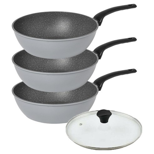 인터쿡 퀸센스 인터 후라이팬 3종 + 유리뚜껑 세트, 그레이, 1세트, 궁중팬 24cm 3p + 유리뚜껑 24cm
