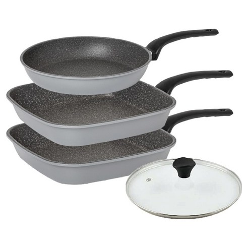 인터쿡 퀸센스 인터 후라이팬 3종 + 유리뚜껑 세트, 그레이, 1세트, 사각팬 27cm 2p + 후라이팬 24cm + 유리뚜껑 24cm