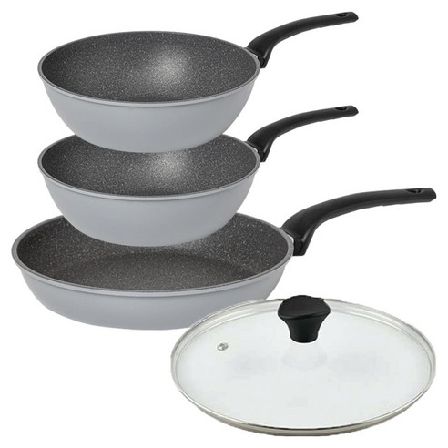 인터쿡 퀸센스 인터 후라이팬 3종 + 유리뚜껑 세트, 그레이, 1세트, 후라이팬 28cm + 궁중팬 24cm 2p + 유리뚜껑 28cm