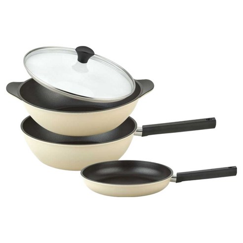 퀸센스 샌드 후라이팬 3종 + 유리뚜껑 세트, 베이지, 1세트, 후라이팬 24cm + 궁중팬 28cm + 파티웍 28cm + 유리뚜껑 28cm