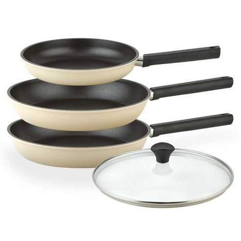 퀸센스 샌드 후라이팬 3종 + 유리뚜껑 세트, 베이지, 1세트, 후라이팬 28cm + 후라이팬 28cm + 후라이팬 24cm + 유리뚜껑 28cm