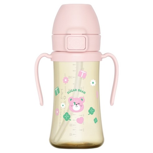 그로미미 유아용 노티드 PPSU 슈가베어 스틸프리 빨대컵 1단계 300ml, 1개, 스트로베리