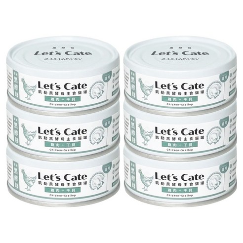레츠케이트 고양이 오레오 흑효모 컴플리트 뉴트리션 주식캔, 6개, 80g, 닭고기 + 가리비