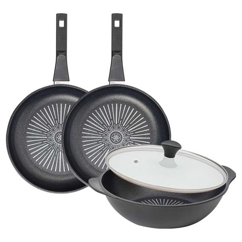 인터쿡 클래식 후라이팬 세트 4개, 블랙, 1세트, 후라이팬 28cm + 후라이팬 28cm + 파티웍 28cm + 유리뚜껑