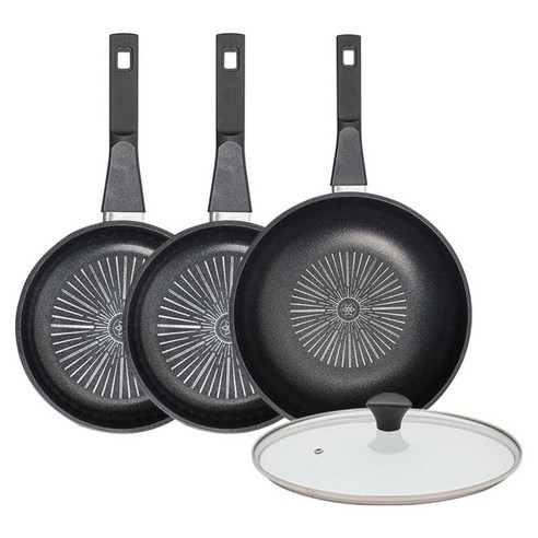 인터쿡 클래식 후라이팬 세트 4개, 블랙, 1세트, 20cm 후라이팬 + 20cm 후라이팬 + 28cm 궁중팬 + 유리뚜껑
