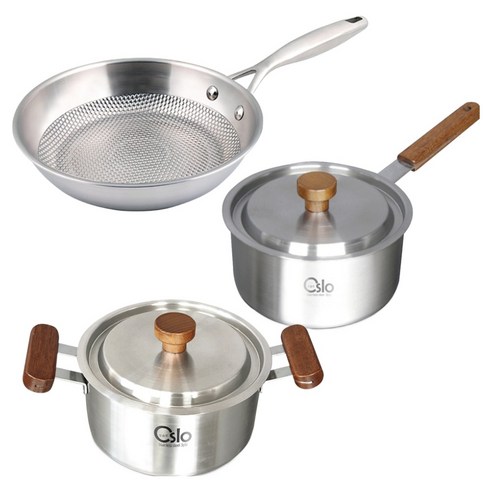 리빙글로리 인덕션 통5중 프라이팬 세트, 실버, 1세트, 프라이팬 20cm + 편수냄비 18cm + 양수냄비 18cm