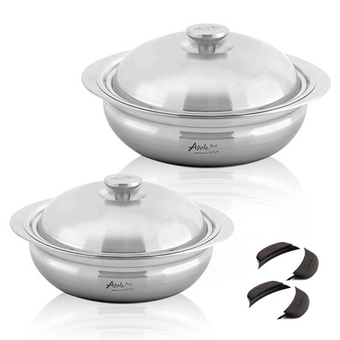 크로벨 애플팟 통5중 인덕션 스텐냄비 세트 6개, 전골냄비 20cm + 전골냄비 24cm + 실리콘핸들 4p, 1세트