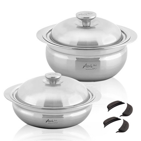 크로벨 애플팟 통5중 인덕션 스텐냄비 세트 6개, 양수냄비 24cm + 전골냄비 24cm + 실리콘핸들 4p, 1세트