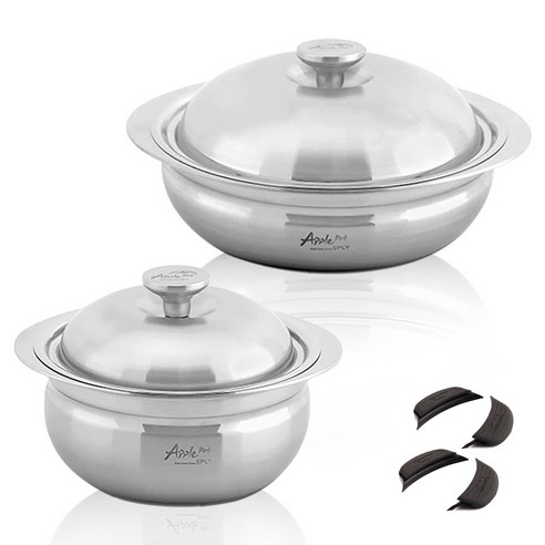 크로벨 애플팟 통5중 인덕션 스텐냄비 세트 6개, 양수냄비 14cm + 전골냄비 24cm + 실리콘핸들 4p, 1세트