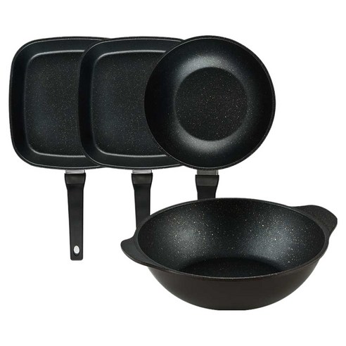 퀸센스 디너 후라이팬 세트 4개, 브라운, 1세트, 사각팬 27cm 2p + 궁중팬 24cm + 파티웍 28cm