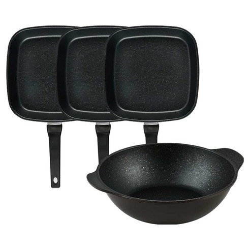 퀸센스 디너 후라이팬 세트 4개, 브라운, 1세트, 사각팬 27cm 3p + 파티웍 28cm