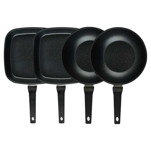 퀸센스 디너 후라이팬 세트 4개, 브라운, 1세트, 사각팬 27cm 2p + 궁중팬 24cm 2p