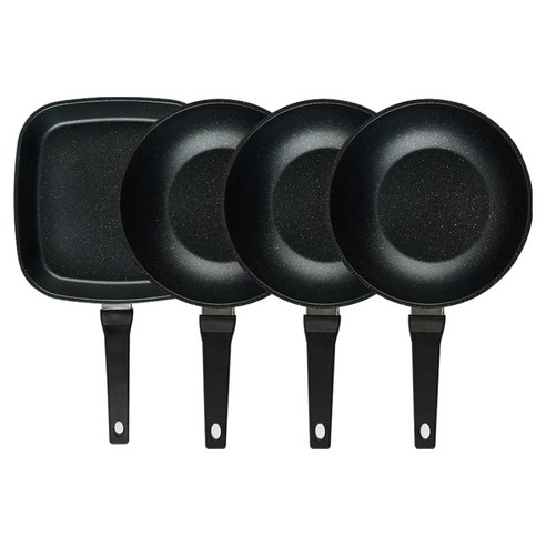퀸센스 디너 후라이팬 세트 4개, 브라운, 1세트, 사각팬 27cm + 궁중팬 24cm 2p + 궁중팬 24cm