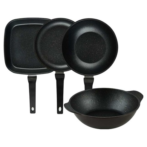 퀸센스 디너 후라이팬 세트 4개, 브라운, 1세트, 사각팬 27cm + 후라이팬 24cm + 궁중팬 24cm + 파티웍 28cm