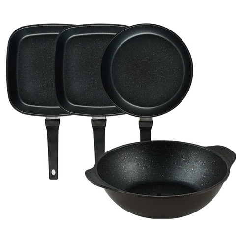 퀸센스 디너 후라이팬 세트 4개, 브라운, 1세트, 사각팬 27cm 2p + 후라이팬 28cm + 파티웍 28cm