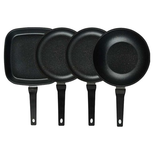 퀸센스 디너 후라이팬 세트 4개, 브라운, 1세트, 사각팬 27cm + 후라이팬 24cm 2p + 궁중팬 24cm