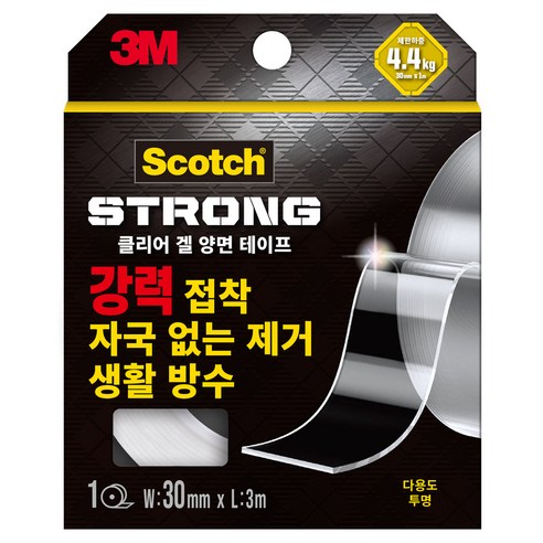 쓰리엠 스카치 다용도 초강력 클리어겔 실리콘 양면 테이프 30mm x 3m, 투명, 1개