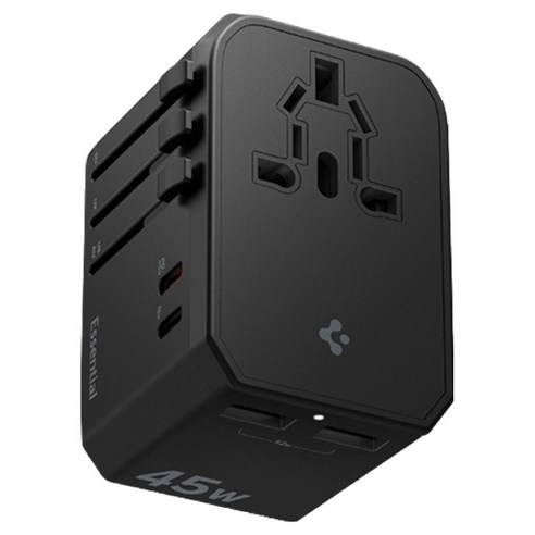 슈피겐 해외 여행용 초고속 멀티 어댑터 4포트 충전 45W USB PD PPS + 파우치 세트 블랙 ACH08939, 1개