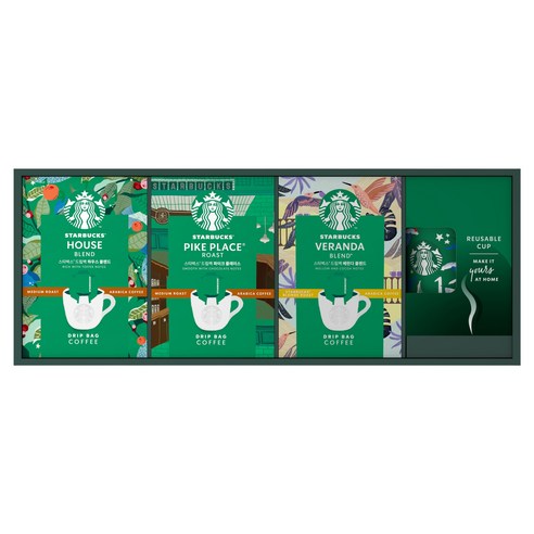스타벅스 드립백 커피 9g 3종 x 5p + 리유저블 컵 237ml 세트