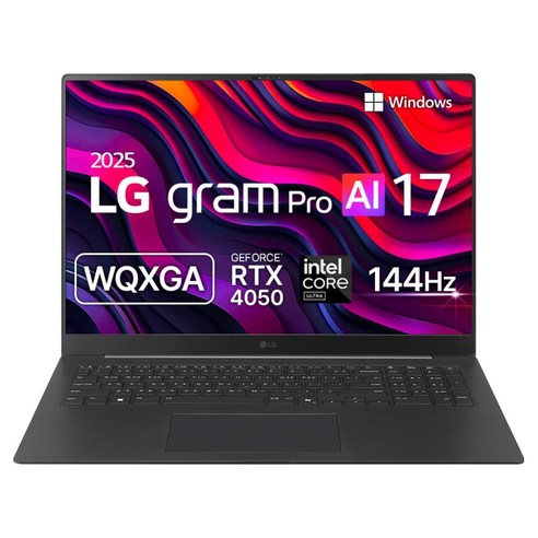 LG전자 2025 그램 프로 AI 17 코어Ultra7 지포스 RTX 4050, 옵시디안 블랙, 512GB, 32GB, WIN11 Home, 17Z90TR-SDSLK