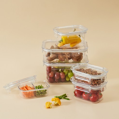 락앤락 올트라이탄 꿀주부 데일리 스타트 밀폐용기 세트, 1세트, 260ml x 2p + 450ml x 2p + 910ml + 1.5L + 칸막이