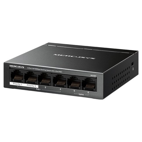 머큐시스 PoE+ 4포트 40W 6포트 데스크톱 스위치 허브, MS106LP, 1개