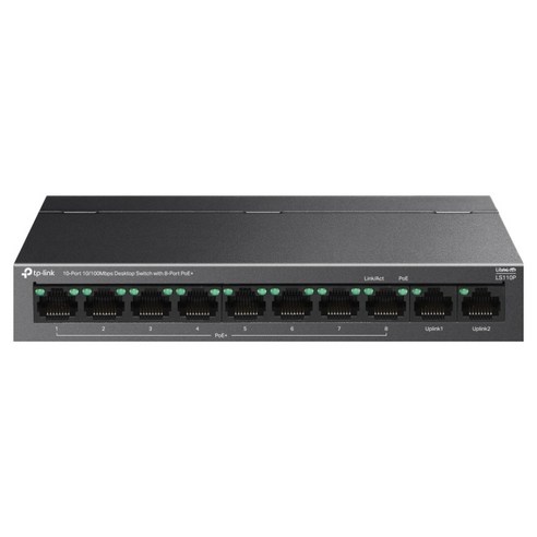 티피링크 8 PoE+ 10/100 Mbps 포트 + 2 기가비트 포트 데스크탑 스위칭 허브, LS1210P, 1개