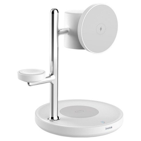 아이노트 Qi2.2 초고속 4in1 무드등 스마트폰 워치 이어폰 무선충전 거치대, 화이트, 1개