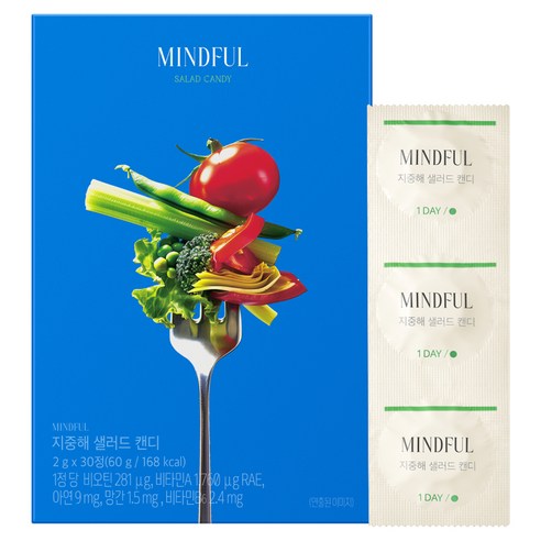 푸드올로지 마인드풀 지중해 샐러드 캔디 레몬사과맛 60g, 1개, 30정
