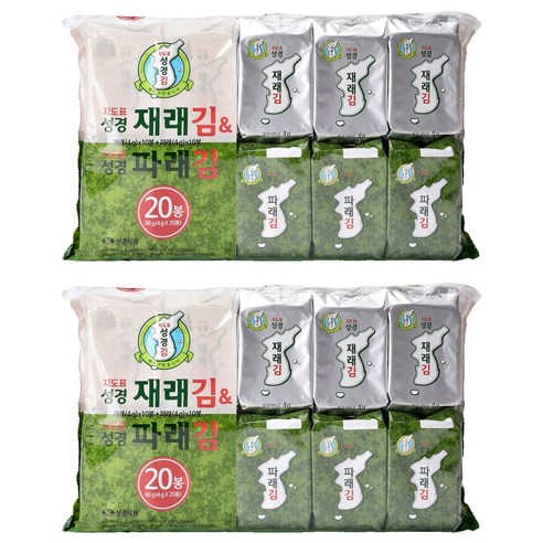 성경식품 지도표 재래식 성경식탁김 4g x 10p + 파래김 4g x 10p, 80g, 2개