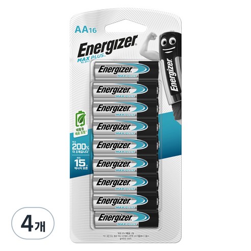 에너자이저 맥스 플러스 AA건전지, 16개입, 4개