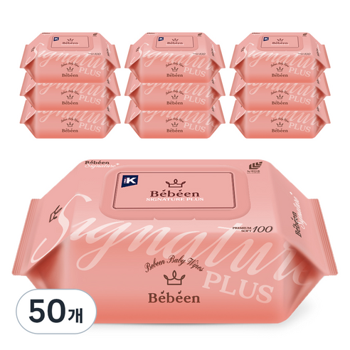 베베앙 시그니처 플러스 엠보싱 유아물티슈 캡형 52gsm, 100개입, 50개