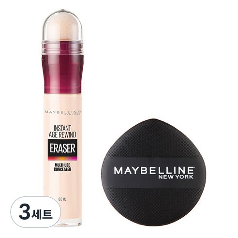 메이블린 뉴욕 에이지 리와인드 쿠션봉 컨실러 6ml + 쿠션 팡팡 퍼프 세트, 아이보리, 3세트