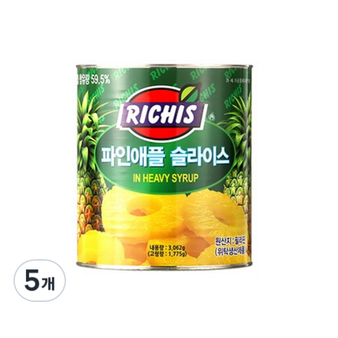 (주)동서 파인애플슬라이스 캔, 3.062kg, 5개