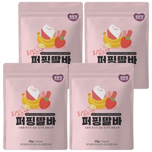 또또맘 유아용 리얼 퍼핑딸바 퍼핑스낵 25g, 딸기 + 바나나 혼합맛, 4개