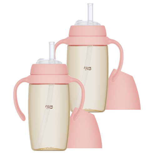 티지엠 유아용 PPSU 밀알 빨대컵 280ml, 2개, 블룸핑크
