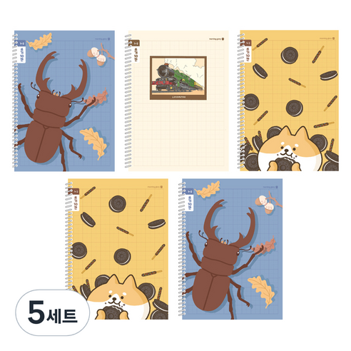 모닝글로리 채움노트 초등 스프링 노트 1-2 쓰기 10칸 3종 + 랜덤발송 2p 세트 A, 사슴벌레, 기차, 댕댕오레오, 5세트