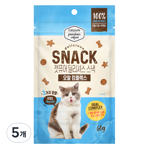 캣퓨어 고양이 딜리셔스 스낵 오랄 콤플렉스, 5개, 60g, 혼합맛(닭고기/참치)