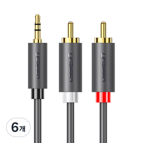 유그린 3.5mm 스테레오 to 2 RCA 케이블 1m, 6개