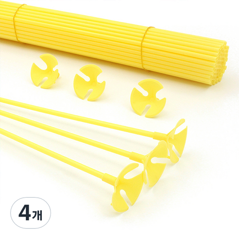 마켓감성 마카롱 풍선 홀더 핸드 스틱 42cm 100p, 노랑, 4개