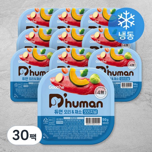 듀먼 전연령용 강아지 오리지널 냉동 화식사료, 오리, 50g, 30팩