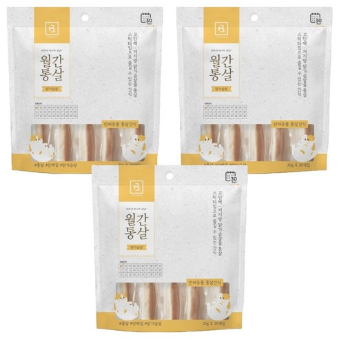 브리더랩 반려동물 월간통살 스틱타입 간식, 닭가슴살, 600g, 3개