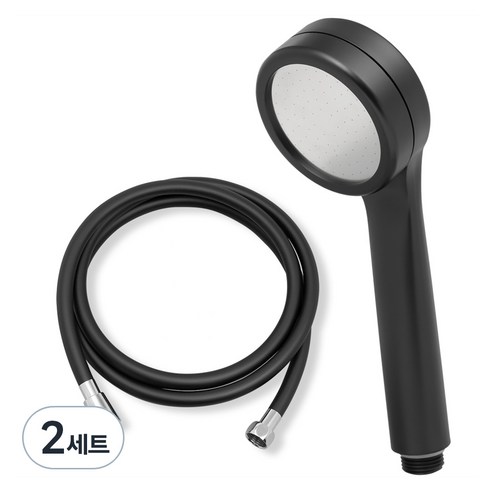 제일바스 물때방지 pvc 샤워호스 1.5m + 샤워기 헤드, 2개, 블랙