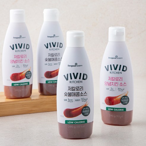 비비드키친 저칼로리 양념치킨 소스 290g x 2개 + 숯불 매콤 소스 290g x 2개 세트, 1세트 - 양념/소스/드레싱 | 쿠팡